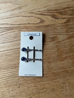 Carolee Silver Hair Pins with Blue Floral Rhinestones